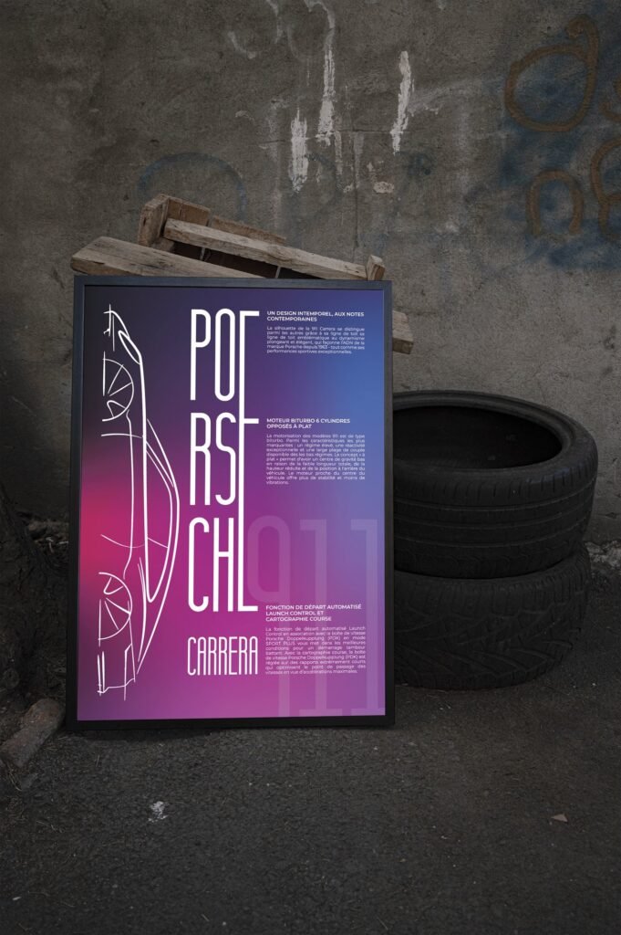 Affiche graphique et typographique autour de l’automobile Porsche