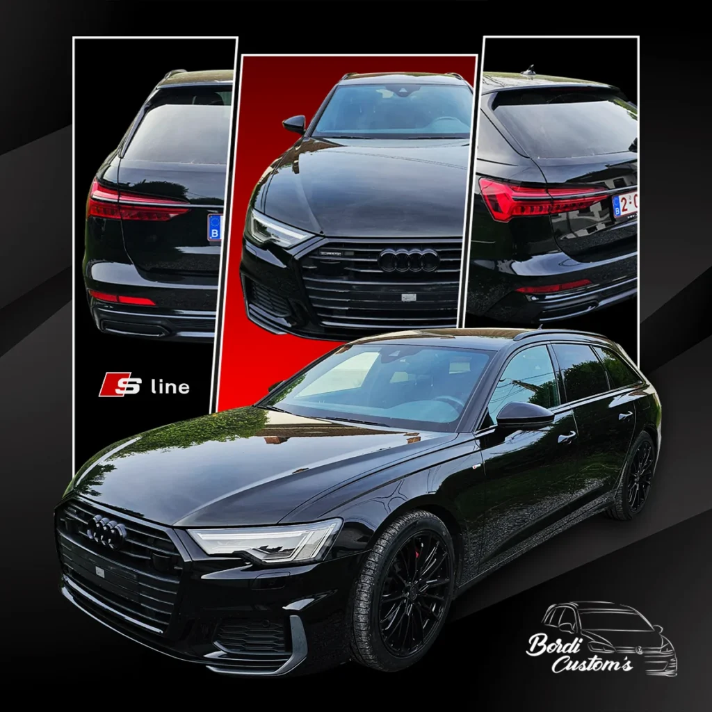 Composition graphique de plusieurs vues d’une Audi A6 noire