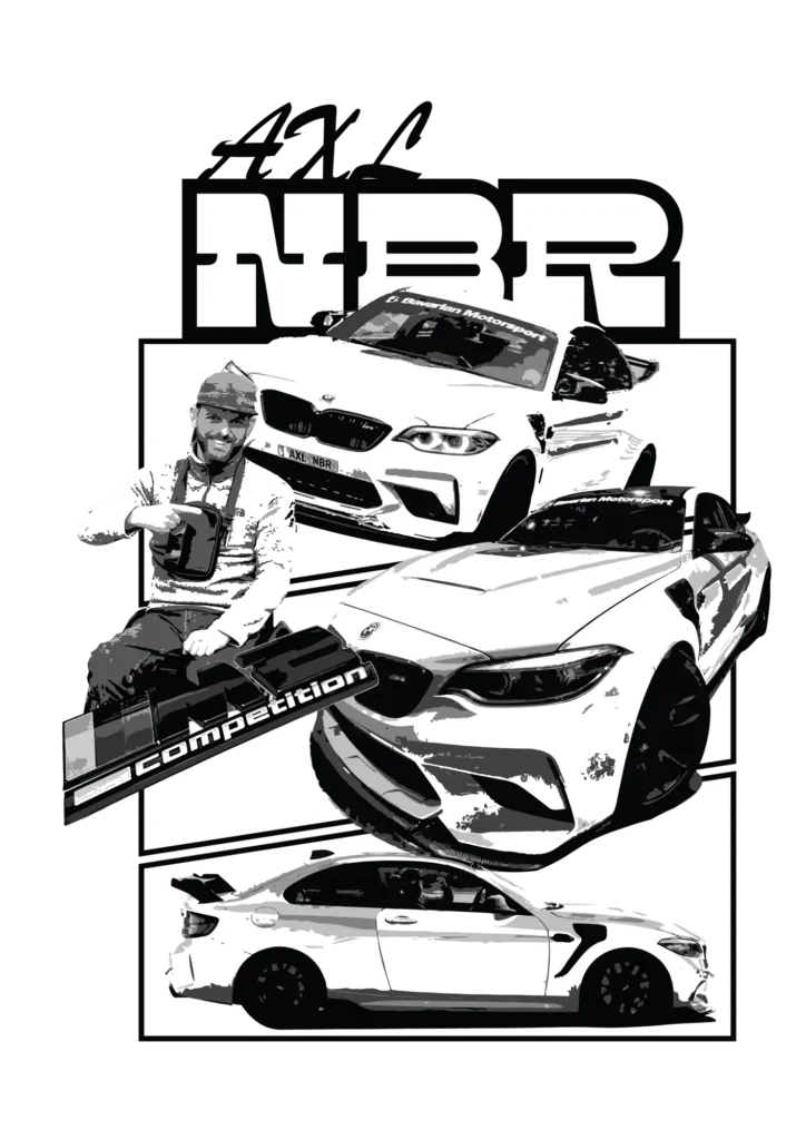 Illustration de voitures et typographie NBR destinée à un t-shirt